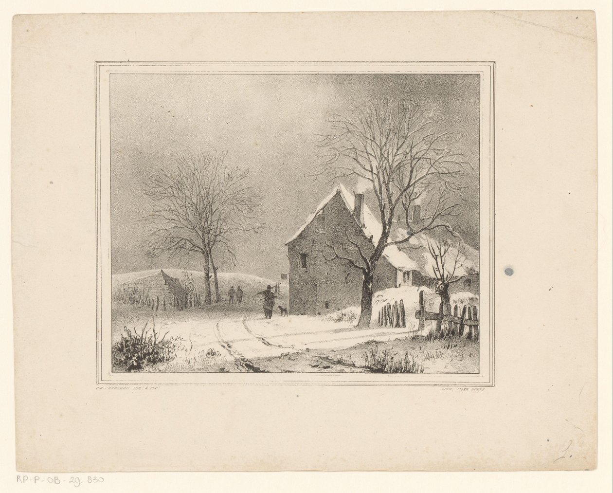 Casas en un paisaje nevado de Cornelis Gerrit Verburgh