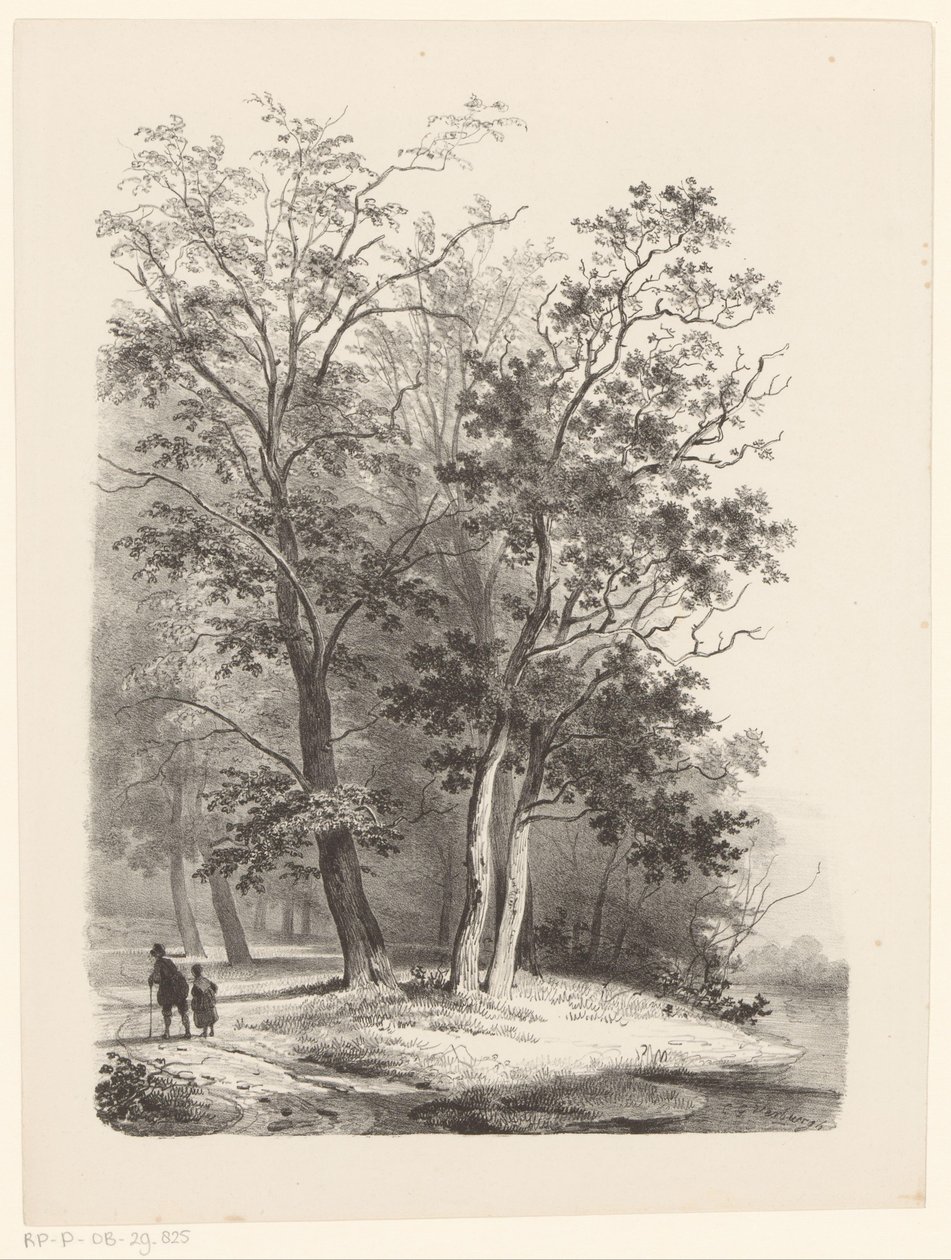 Dos figuras caminando en un bosque de Cornelis Gerrit Verburgh