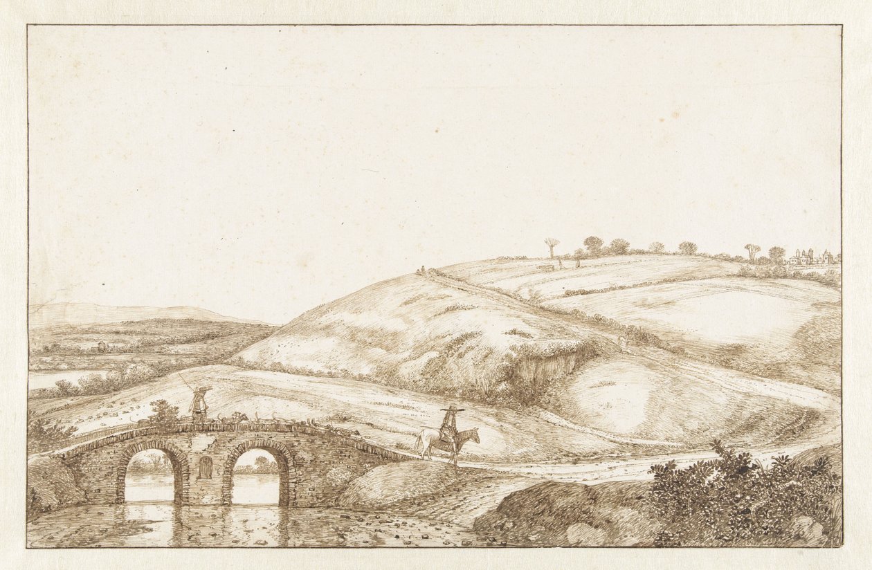 Paisaje de colinas con puente de piedra de Hendrick Cornelisz. Vroom