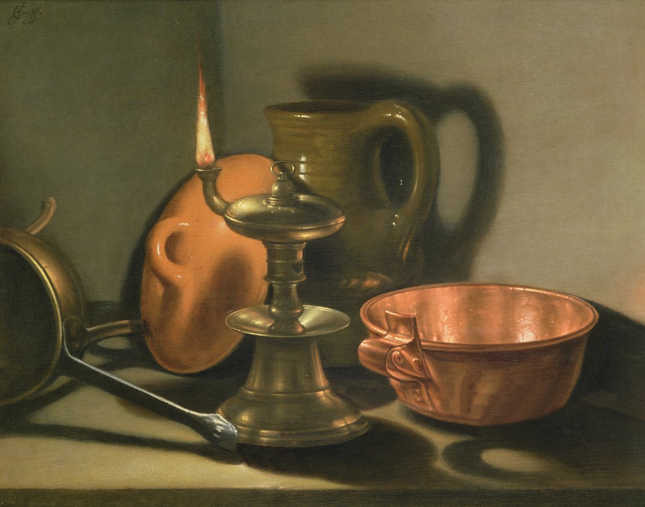 Una naturaleza muerta con una lámpara de aceite de Cornelis Jacobsz