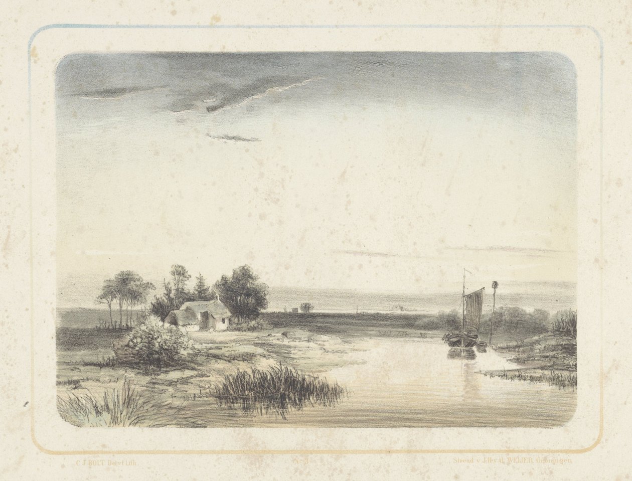 Paisaje fluvial con casa y velero
Seis paisajes (título de la serie) de Cornelis Jan Bolt