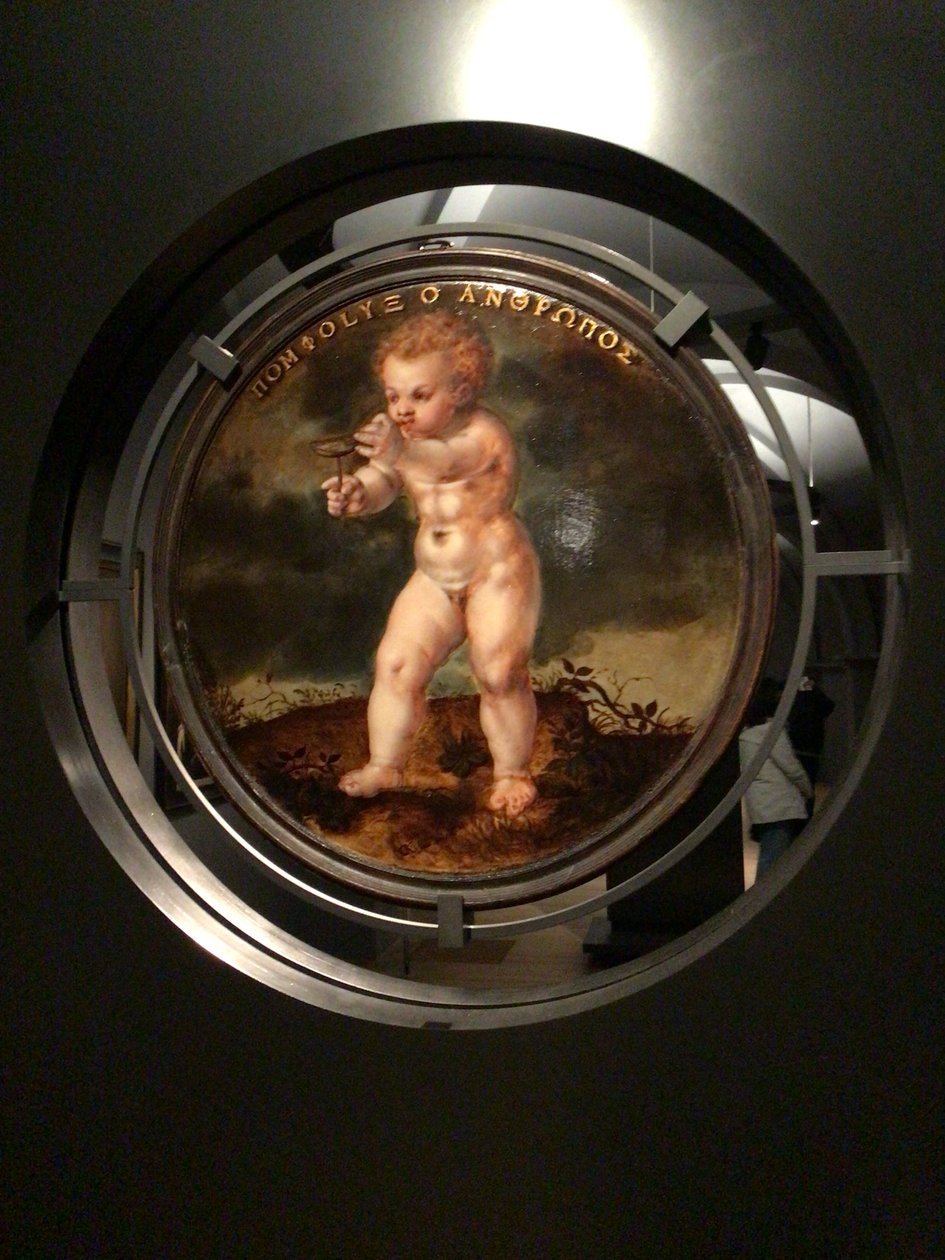 Retrato de Adam Wachendorff, con un Putto soplando burbujas de Cornelis Ketel