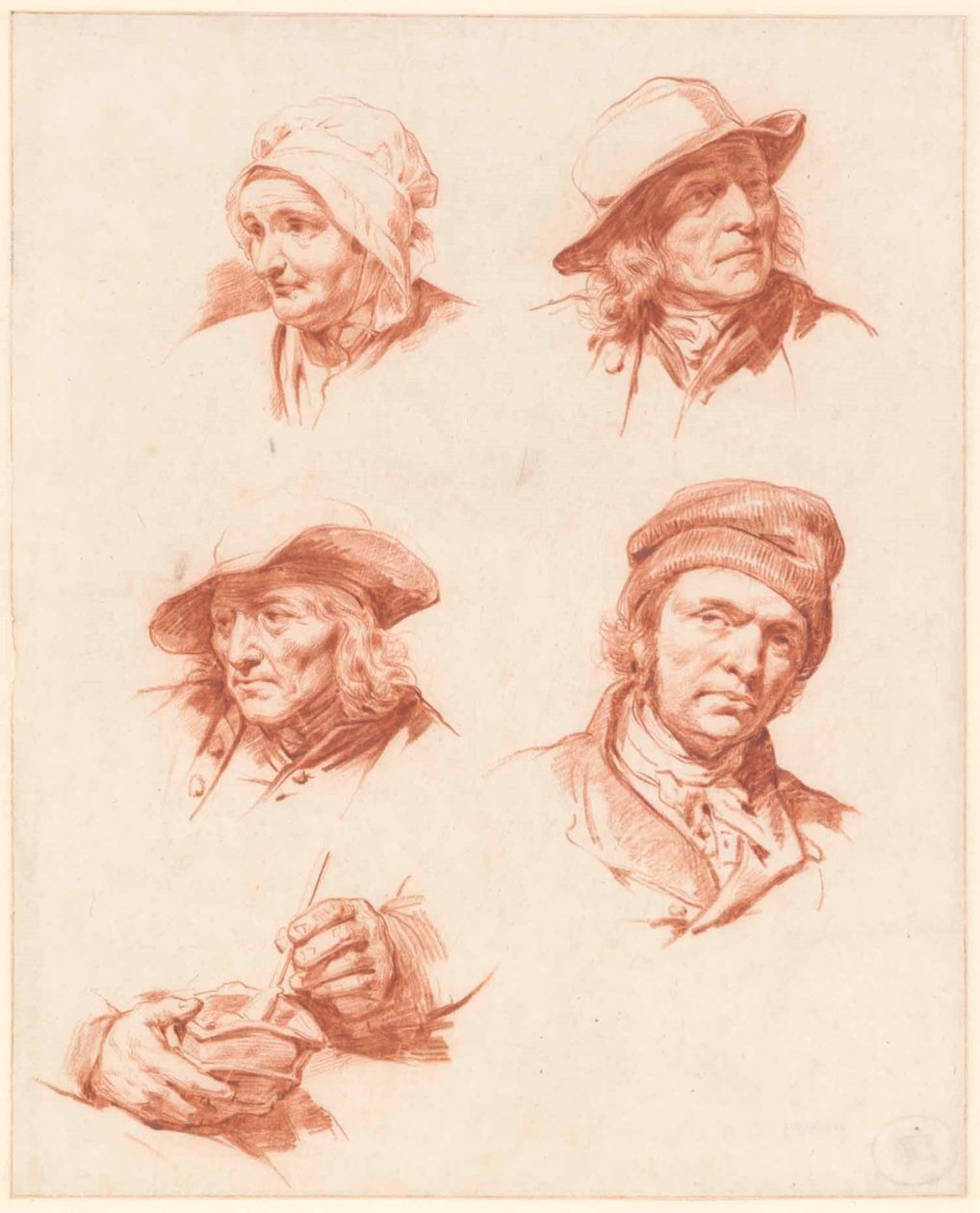 Una hoja de estudios con cabezas de Cornelis Kruseman