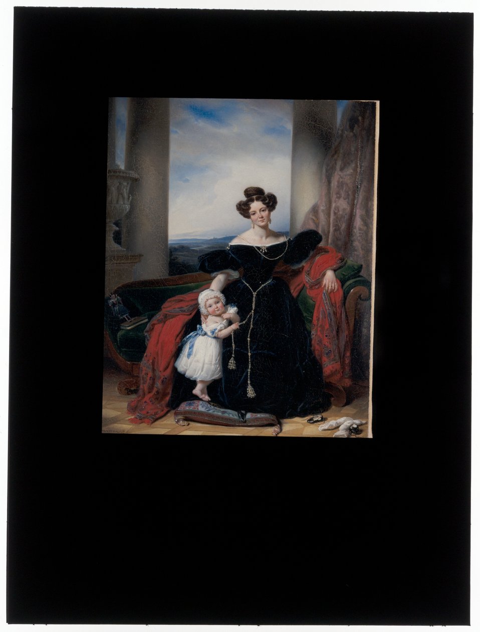 Retrato de una dama sentada en un sofá Biedermeier acompañada de su hija de Cornelis Kruseman