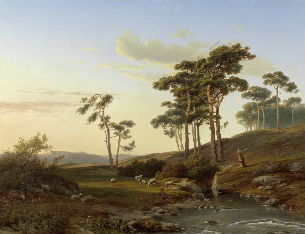 Ambiente vespertino con el pastor de Cornelis Lieste (signed by artist)