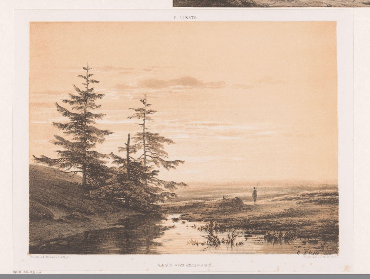 Paisaje con puesta de sol Puesta de sol (título en objeto) de Cornelis Lieste