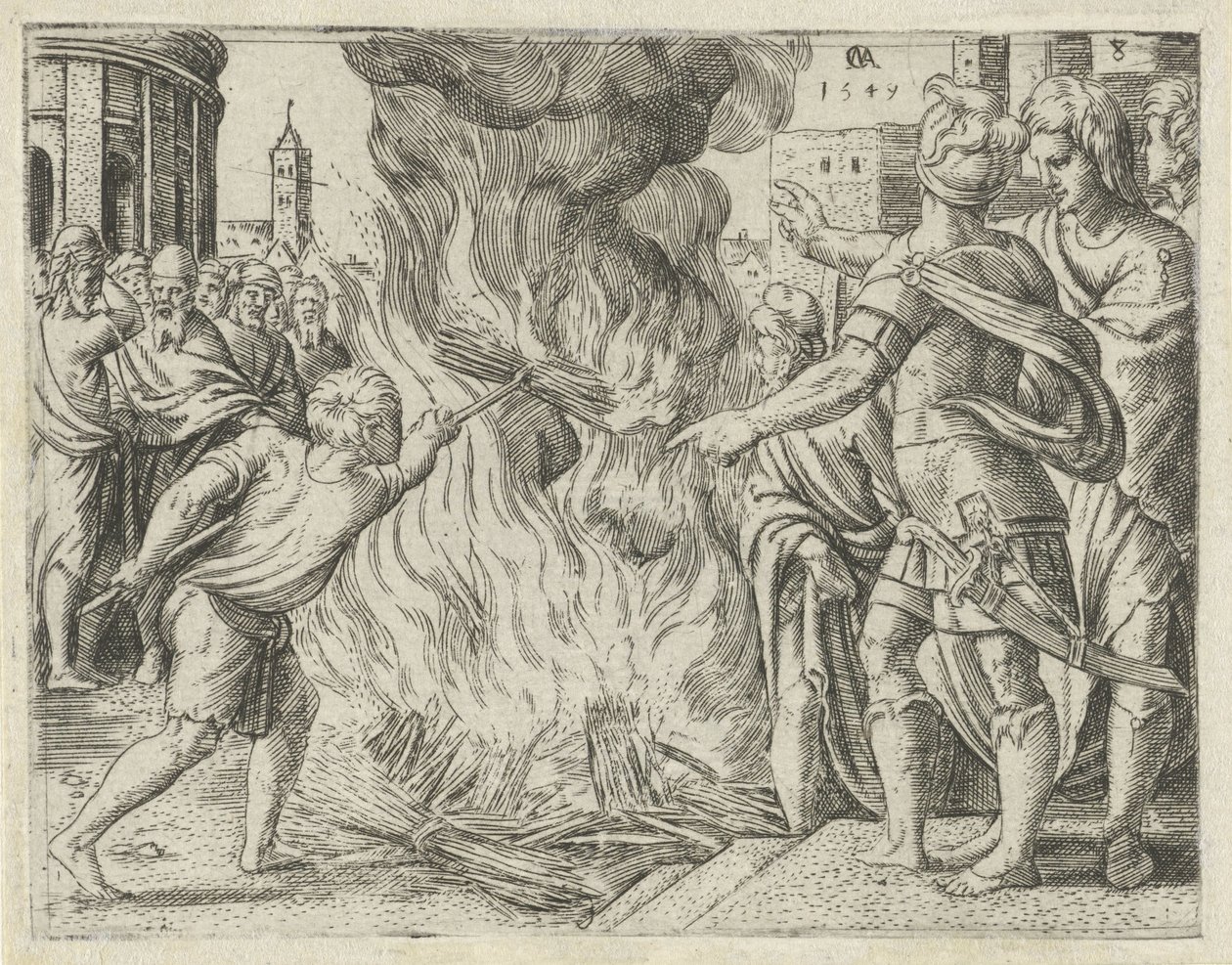 Los filisteos queman a la esposa y al suegro de Sansón Historia de Sansón (título de la serie) de Cornelis Massijs