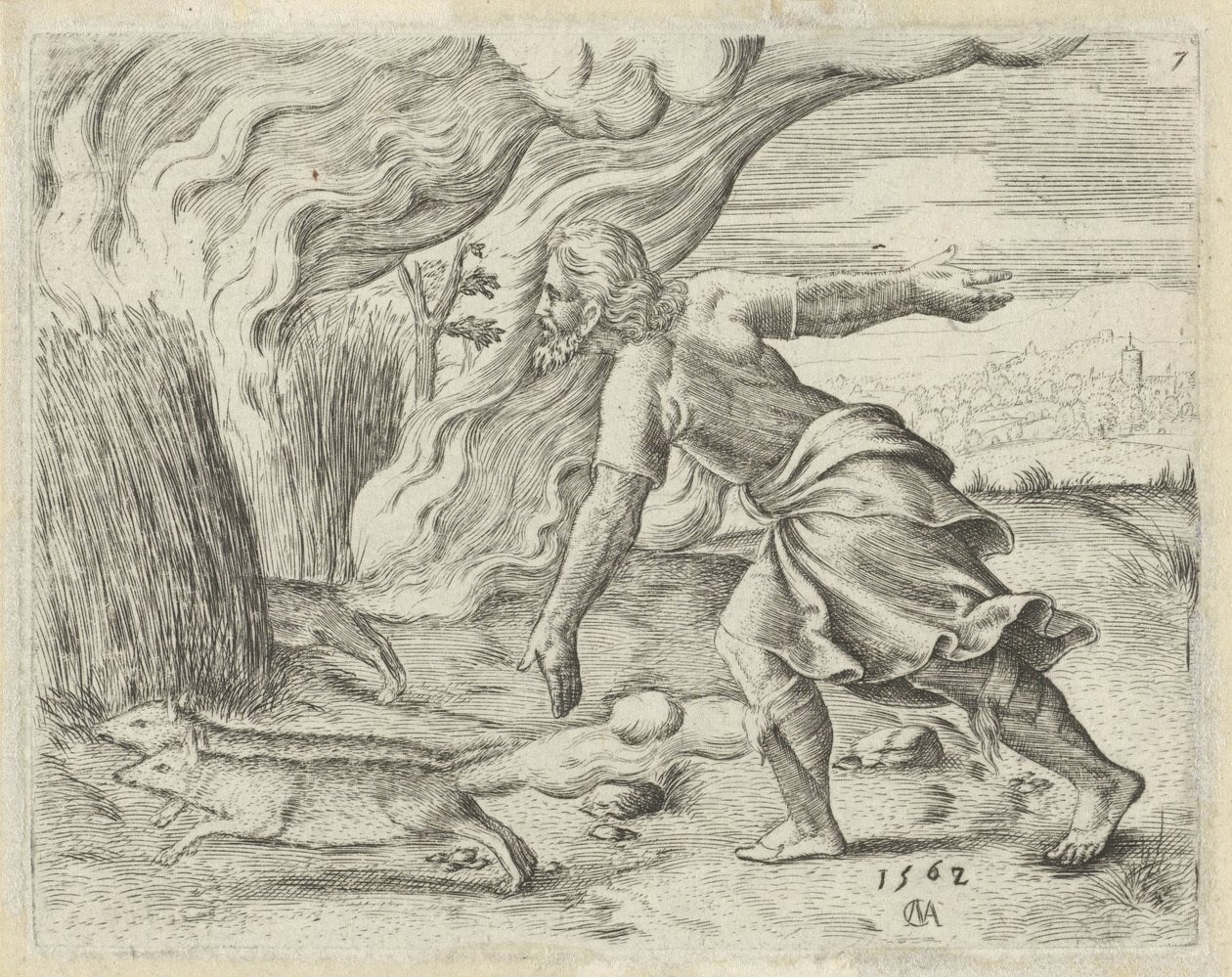 Sansón prende fuego a los campos de maíz de los filisteos Historia de Sansón (título de la serie) de Cornelis Massijs