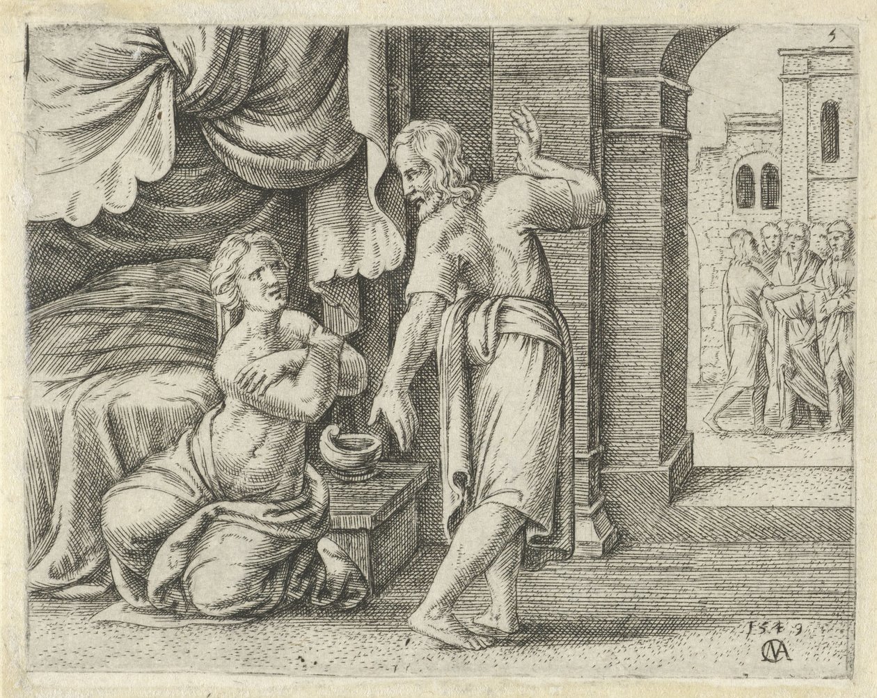 La esposa de Sansón le ruega que le revele la solución al acertijo. Historia de Sansón (título de la serie) de Cornelis Massijs