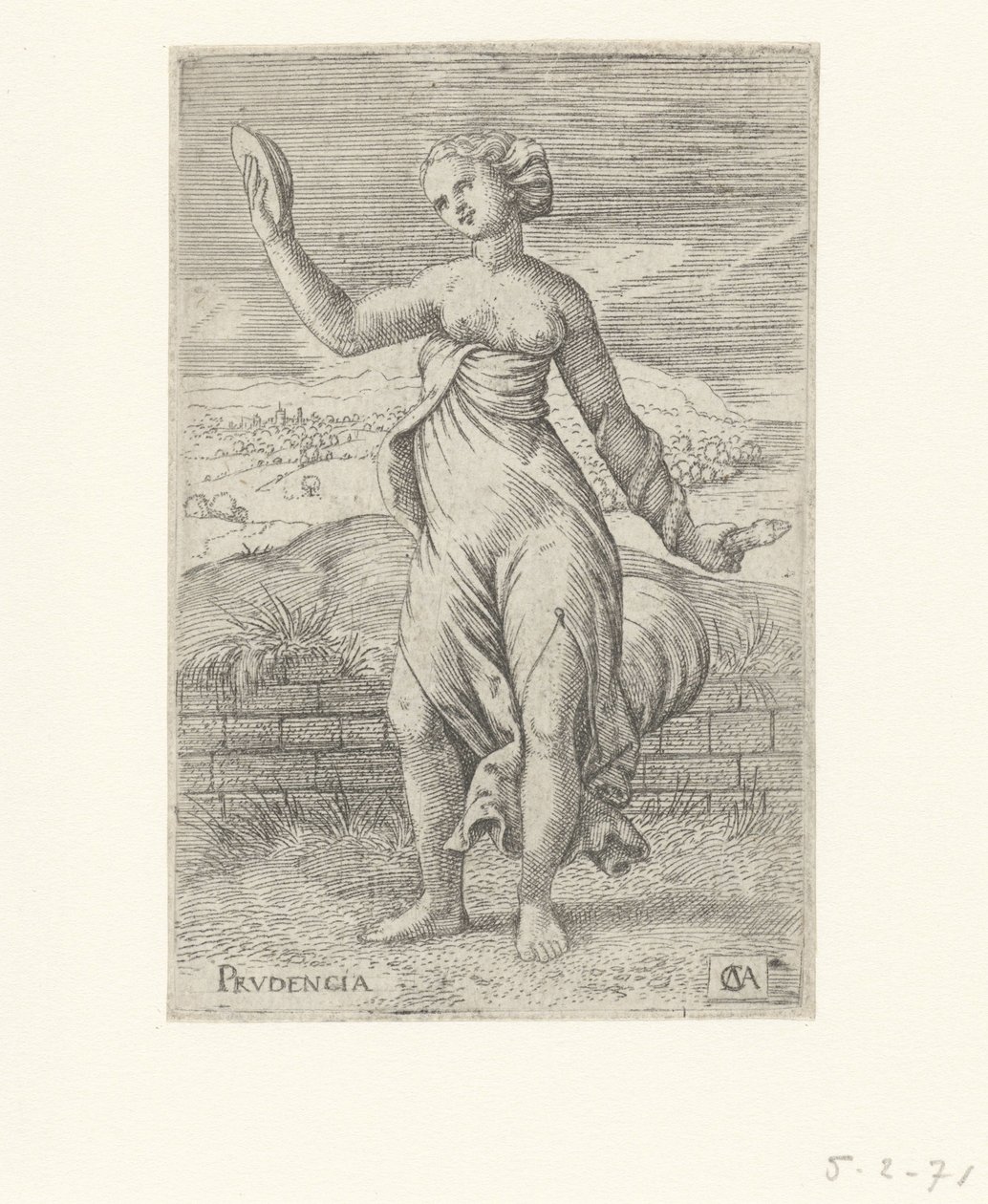 Precaución Prudencia (título sobre objeto) Las virtudes (título de la serie) de Cornelis Massijs