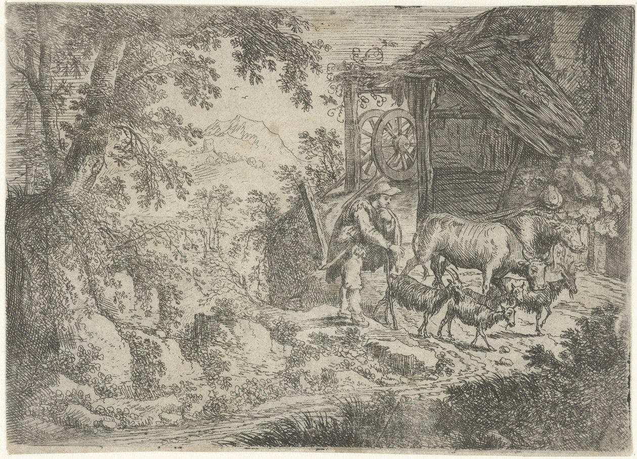 pastor con cabras y vacas de Cornelis Matthieu