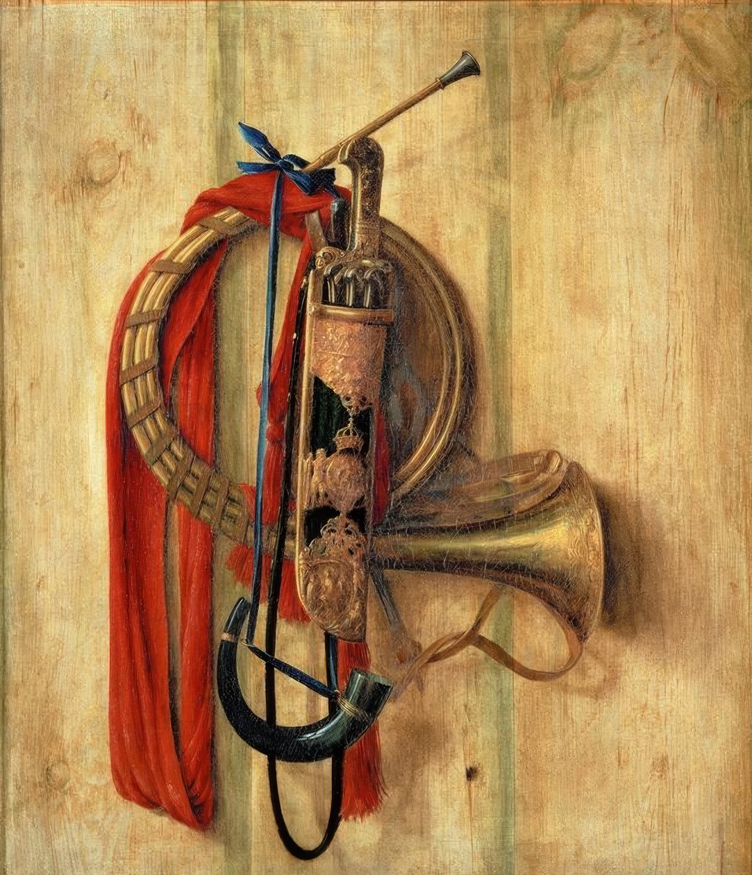 Equipo de caza en una pared de Cornelis Norbertus Gysbrechts
