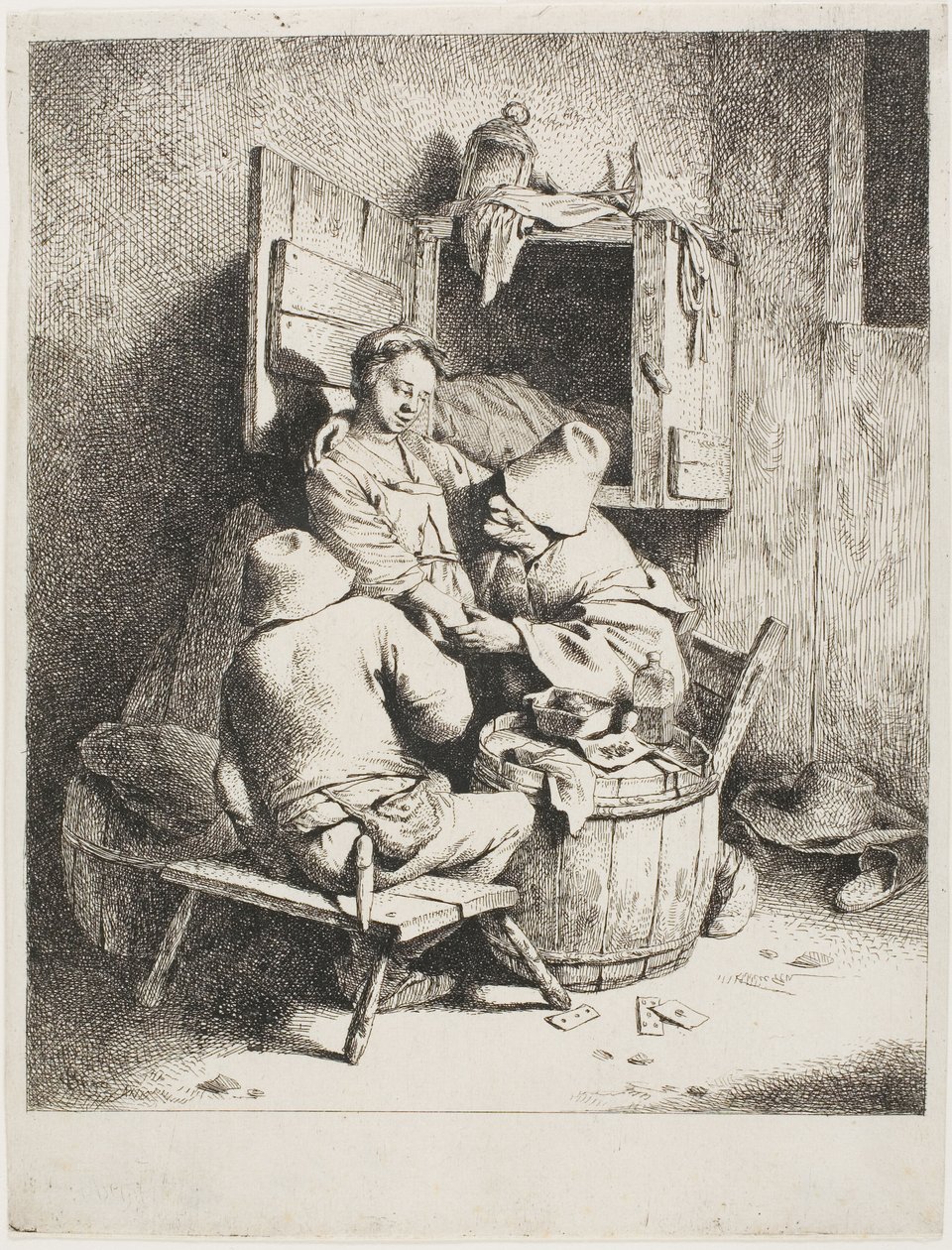 Un hombre acariciando a la joven anfitriona de Cornelis Pietersz. Bega