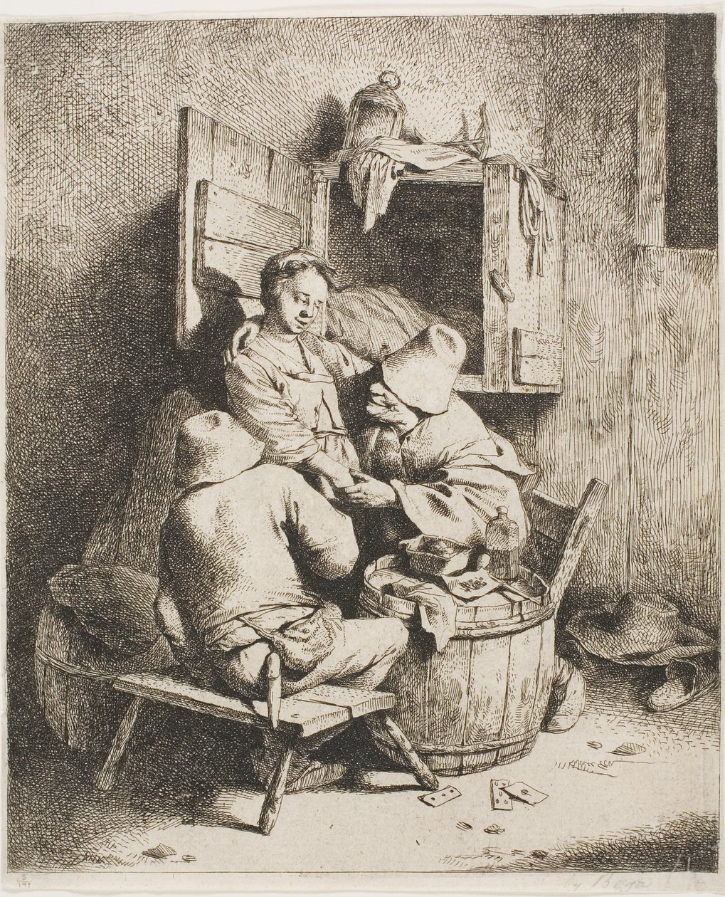 Un joven acariciando a la joven azafata de Cornelis Pietersz. Bega