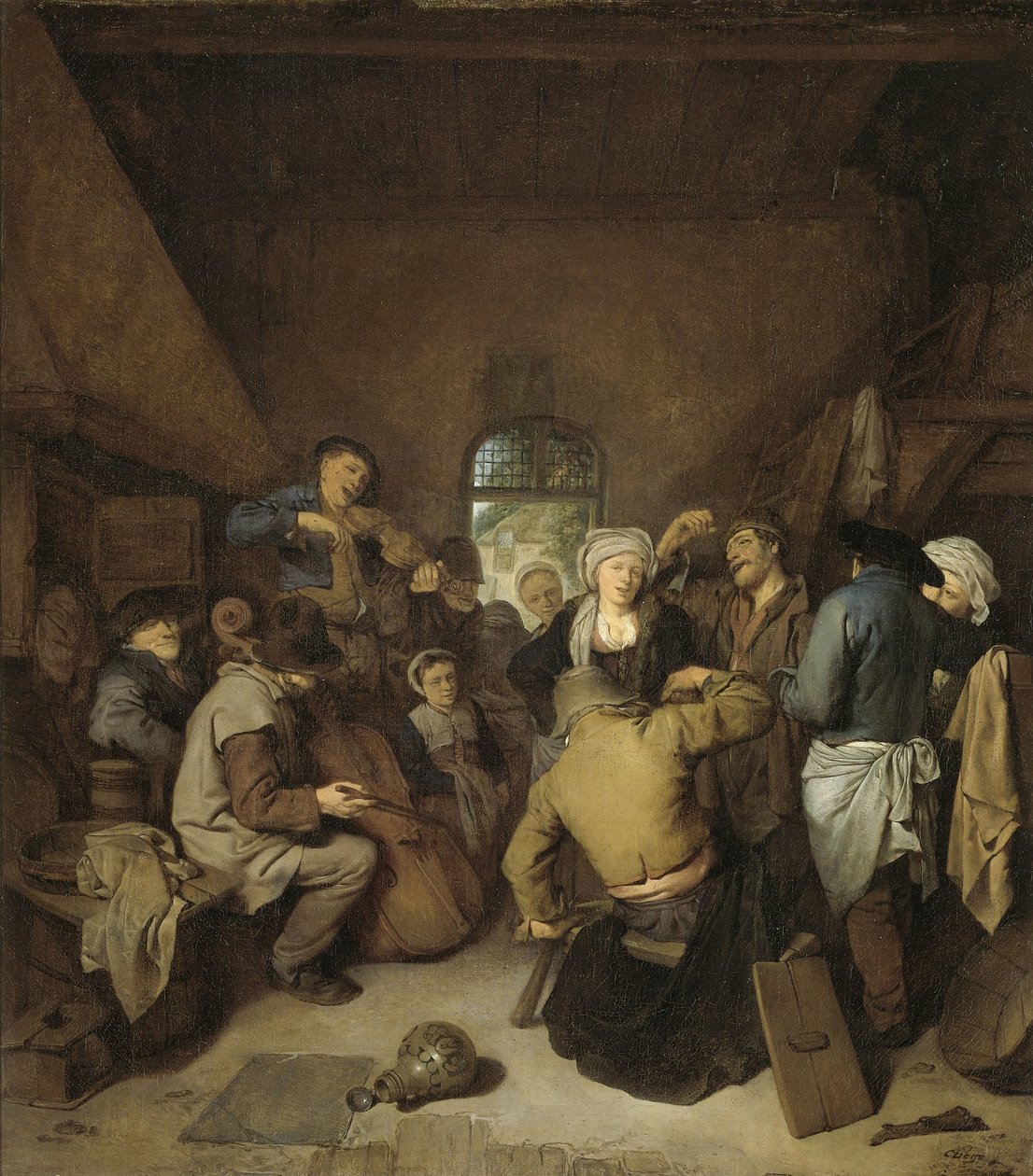 Campesinos haciendo música y bailando de Cornelis Pietersz. Bega