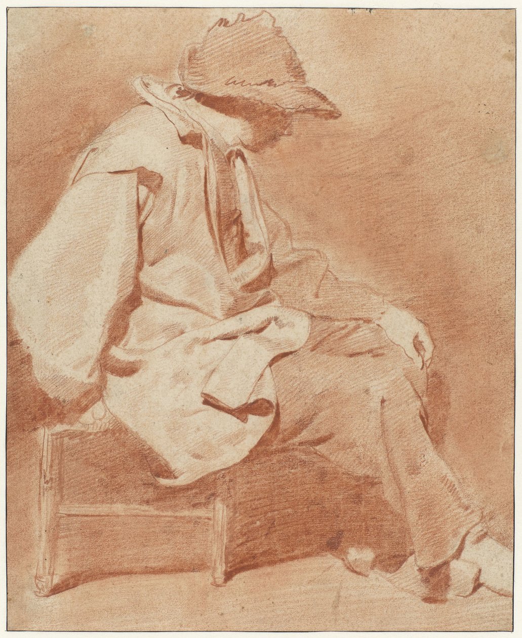 Hombre sentado con gorra, la mano izquierda sobre la rodilla, mirando hacia la derecha de Cornelis Pietersz. Bega