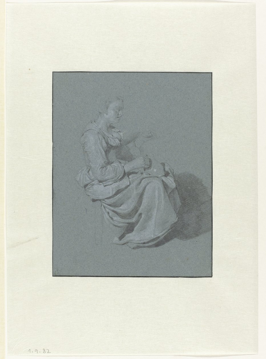 Mujer sentada, de perfil a la derecha, con un cántaro en la mano derecha de Cornelis Pietersz. Bega