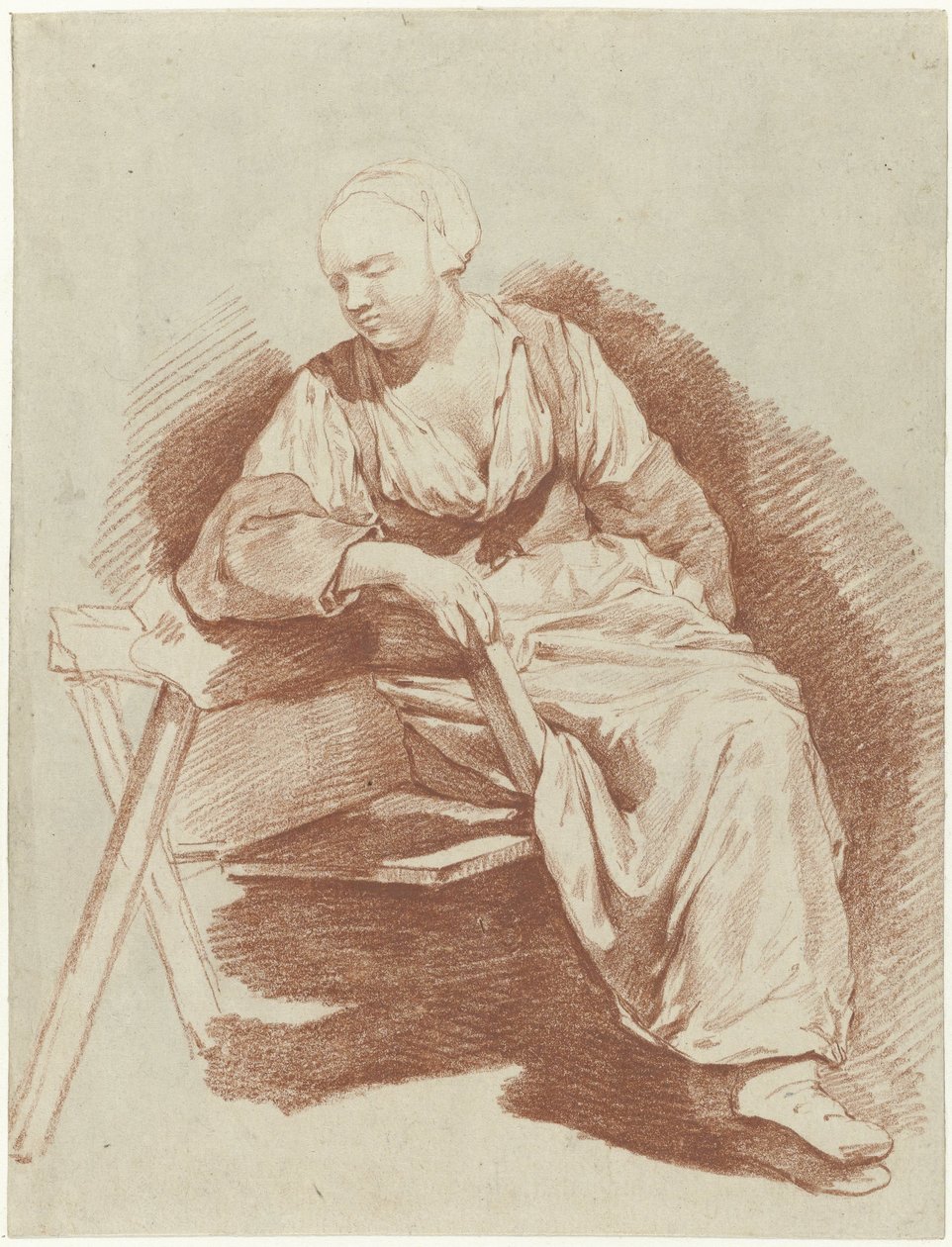 estudio de una mujer sentada, apoyada en su brazo derecho de Cornelis Pietersz. Bega
