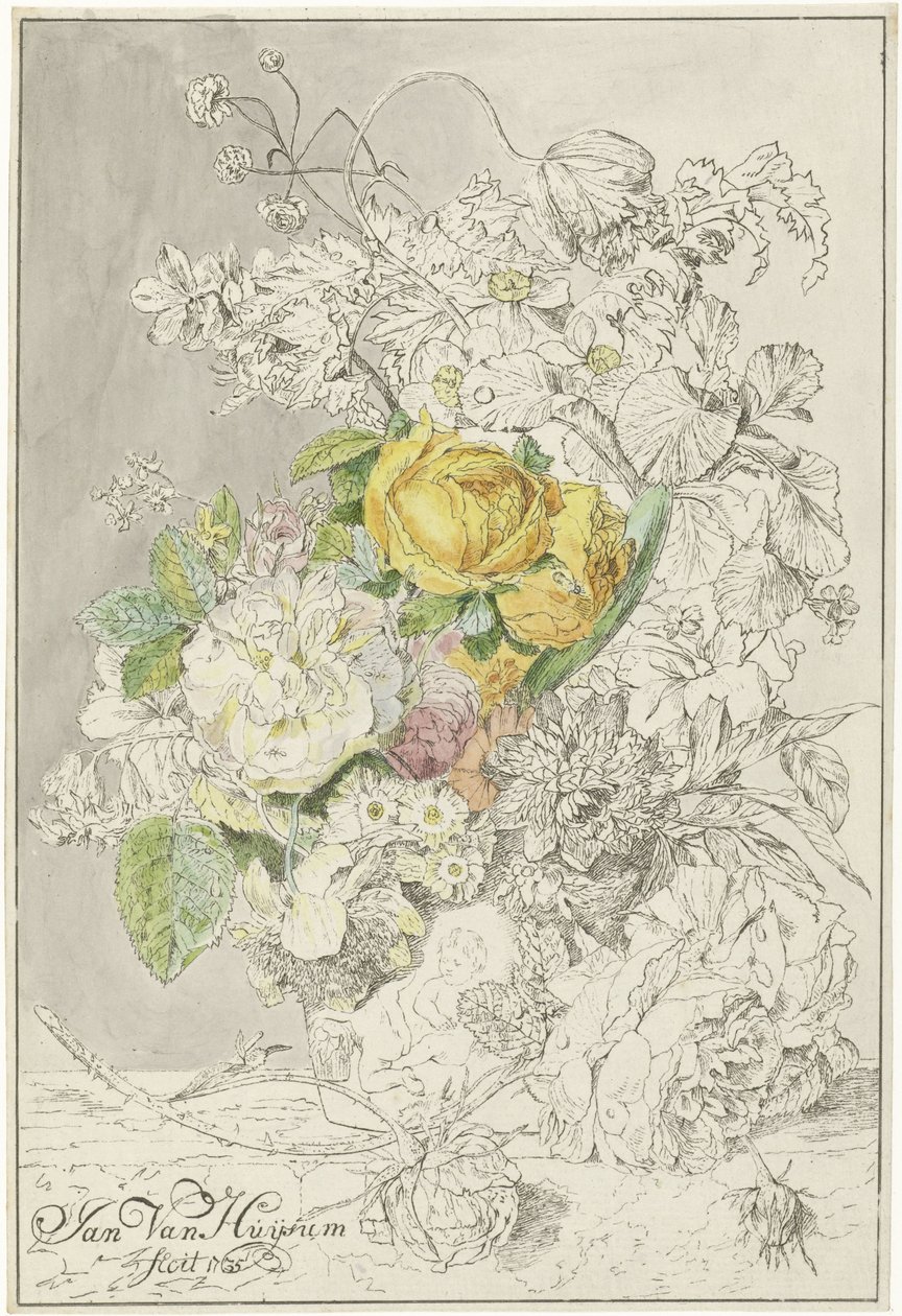 arreglo floral de Cornelis Ploos van Amstel (signed by artist)