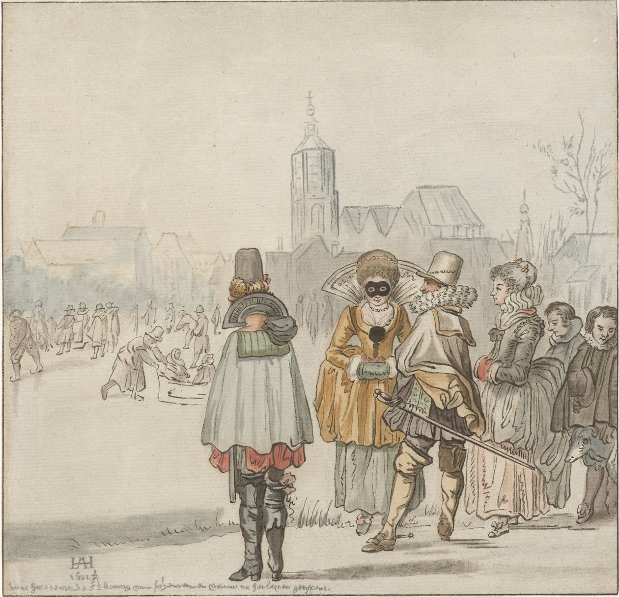 Compañía elegante sobre el hielo de Cornelis Ploos van Amstel (signed by artist)