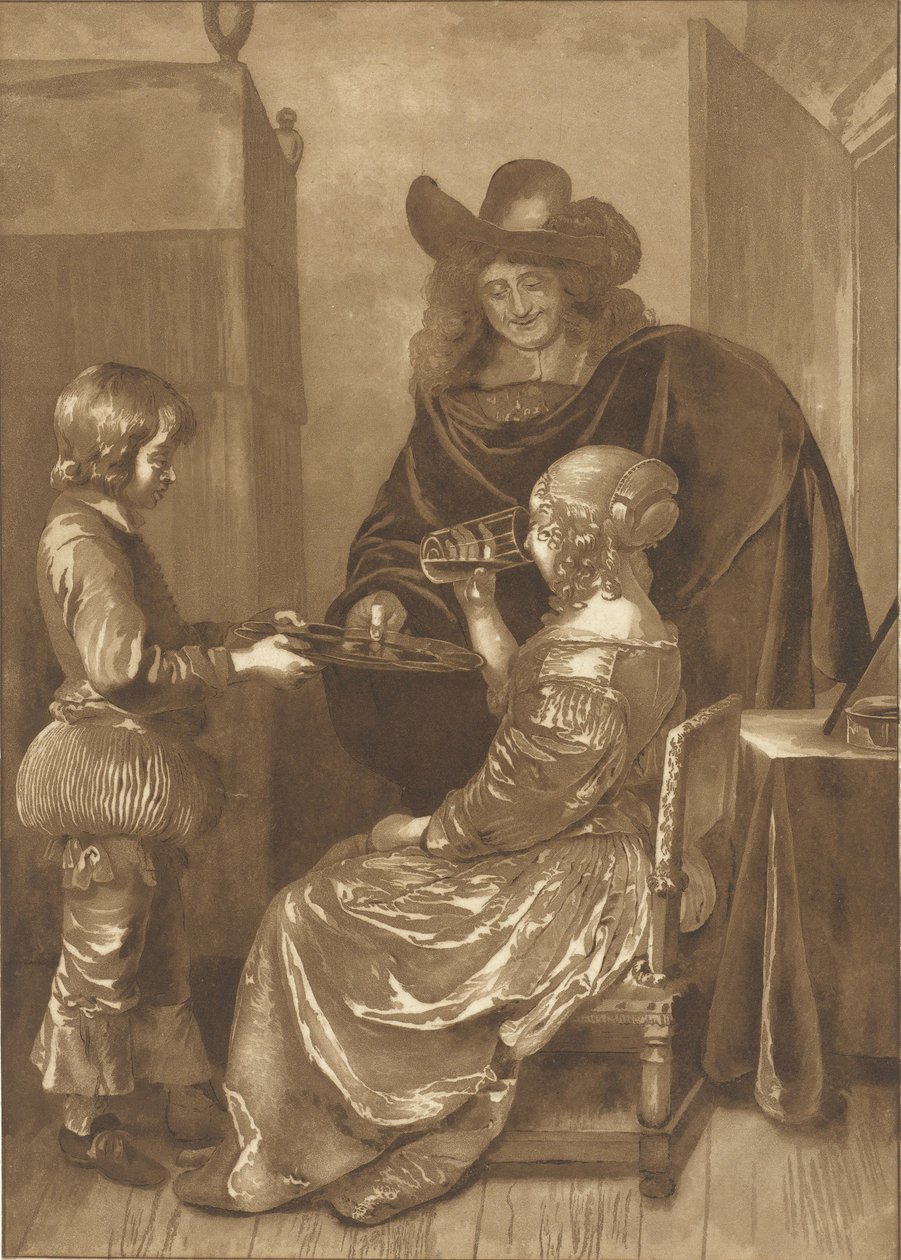 Señor y señora con paje de Cornelis Ploos van Amstel (signed by artist)