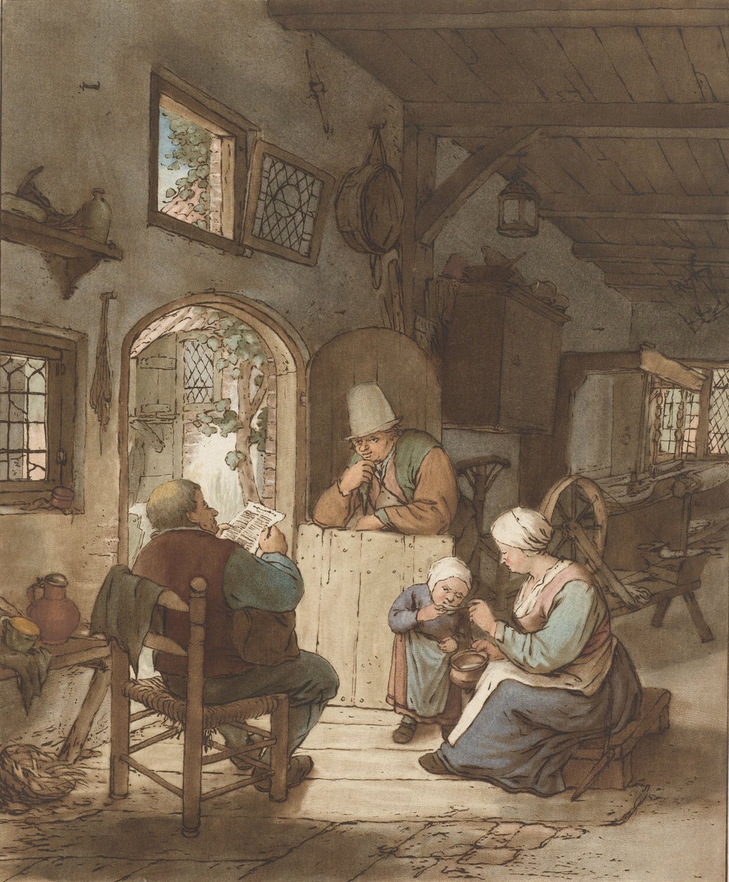 Lector de periódicos en interior de Cornelis Ploos van Amstel (signed by artist)