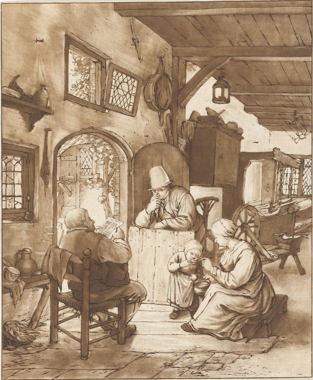 Lector de periódicos en interior de Cornelis Ploos van Amstel (signed by artist)