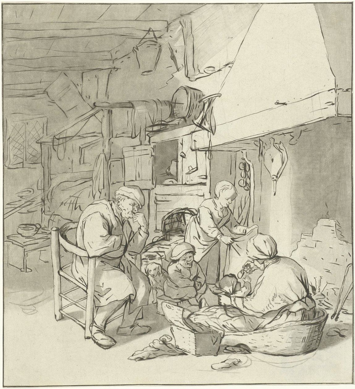 Familia de granjeros en la chimenea de Cornelis Ploos van Amstel