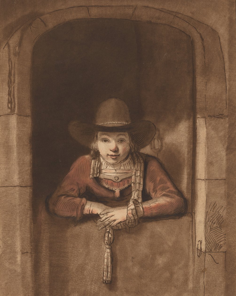Niño Apoyado sobre una Puerta Baja, 1763, publicado 1765 de Cornelis Ploos van Amstel