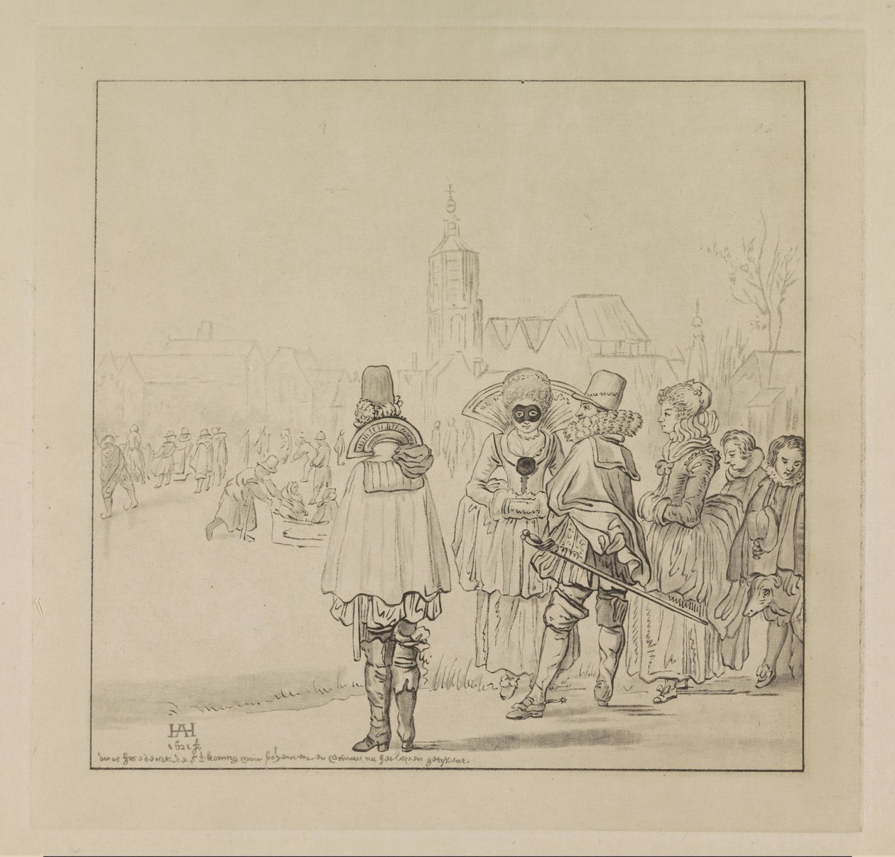 Elegante compañía en el hielo de Cornelis Ploos van Amstel