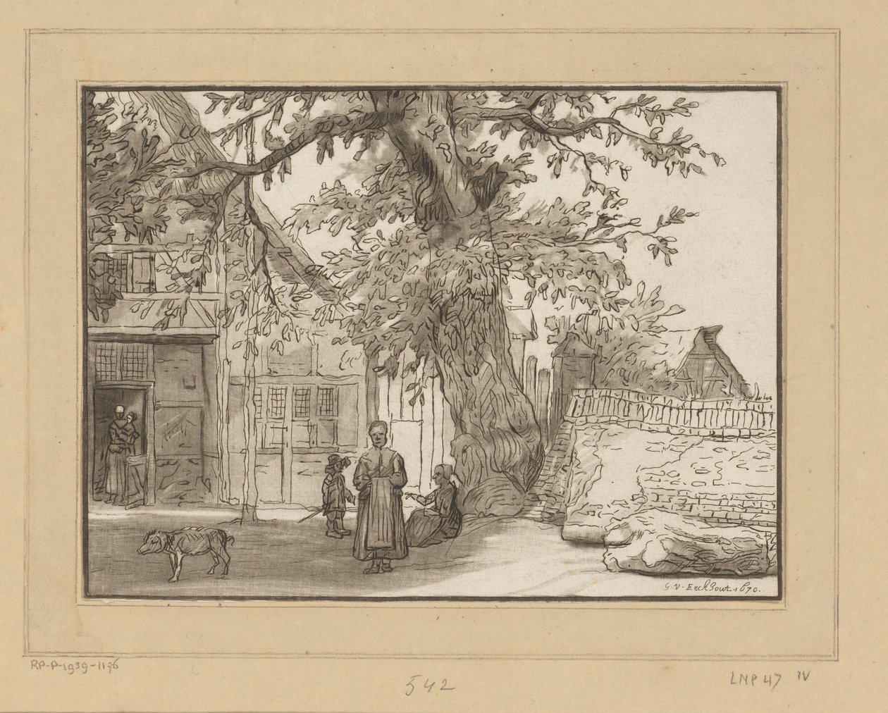 Posada en Anrath
Escena de pueblo con un gran árbol de Cornelis Ploos van Amstel