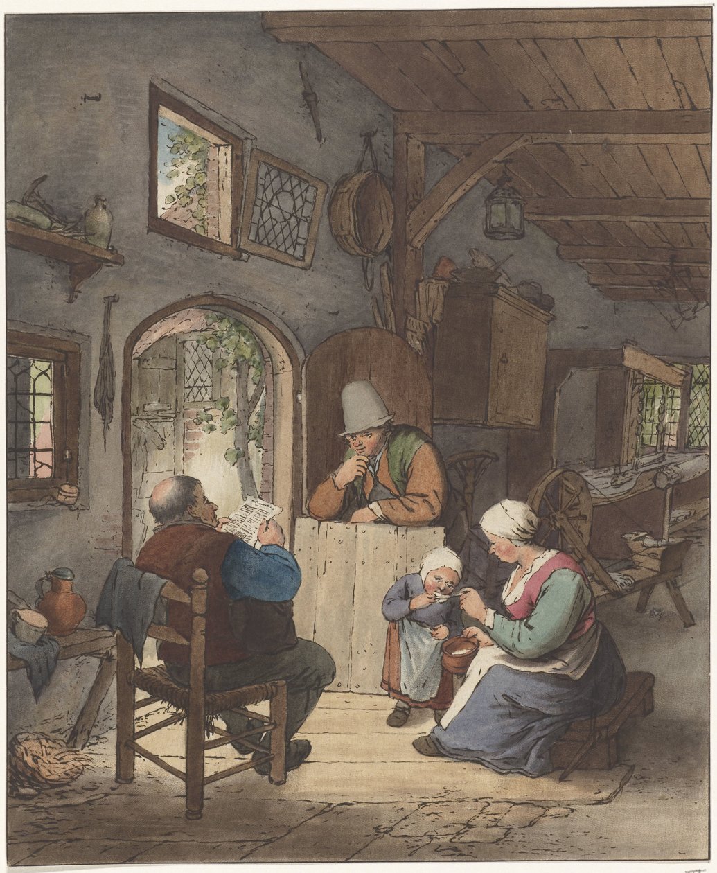 Lector de periódicos en interior de Cornelis Ploos van Amstel