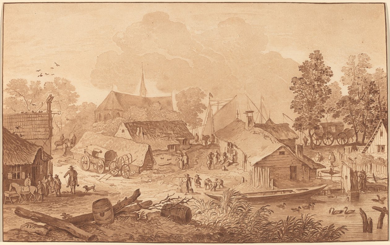Pueblo con estanque de Cornelis Ploos van Amstel