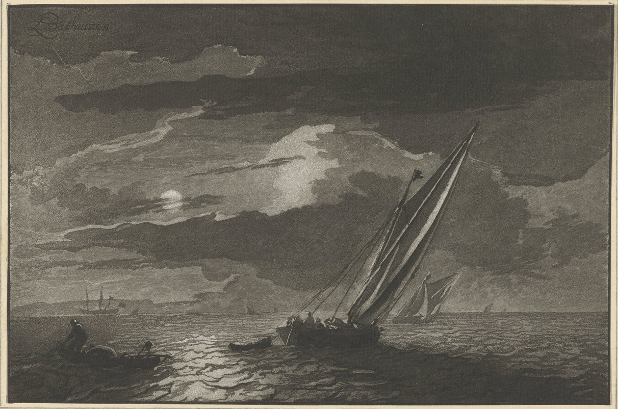 Marina con luna llena de Cornelis Ploos van Amstel