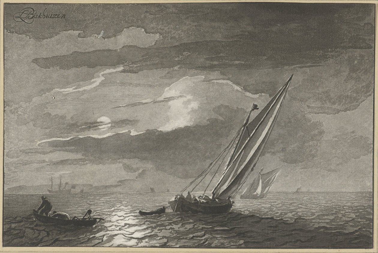 Marina con luna llena de Cornelis Ploos van Amstel