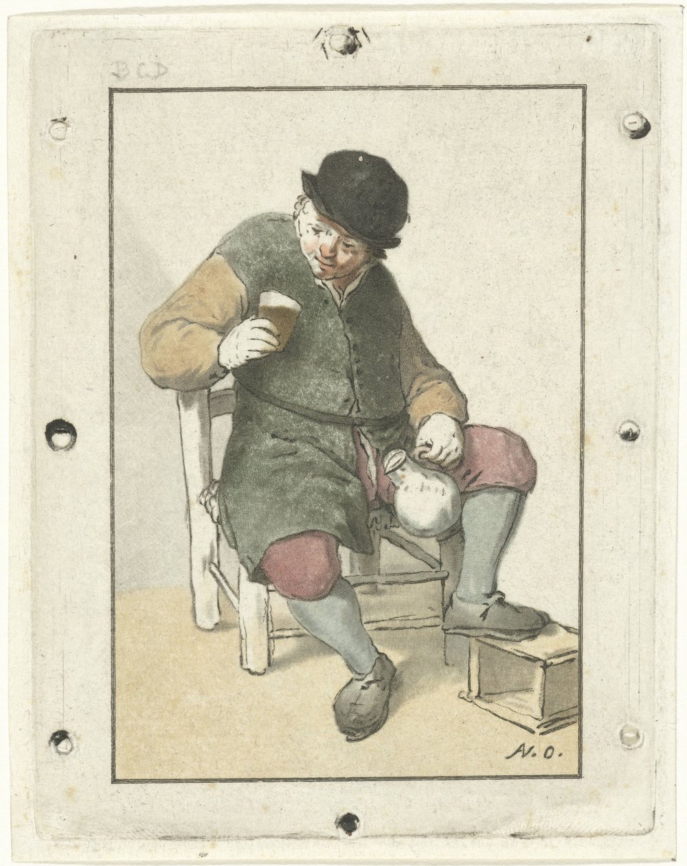 Granjero sentado con jarra de Cornelis Ploos van Amstel