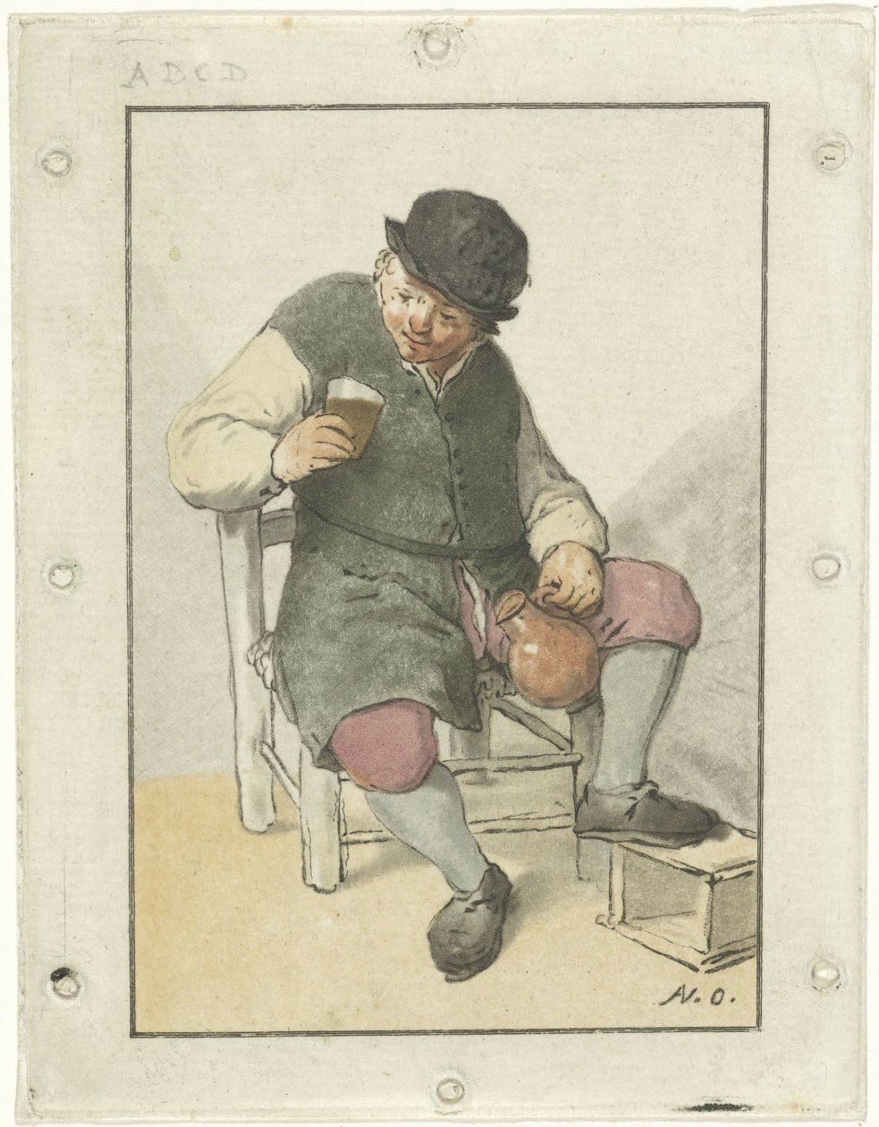 Granjero sentado con jarra de Cornelis Ploos van Amstel