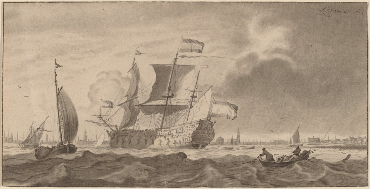 Buque de guerra en el Y de Cornelis Ploos van Amstel and Bernhard Schreuder, after Ludolf Backhuysen