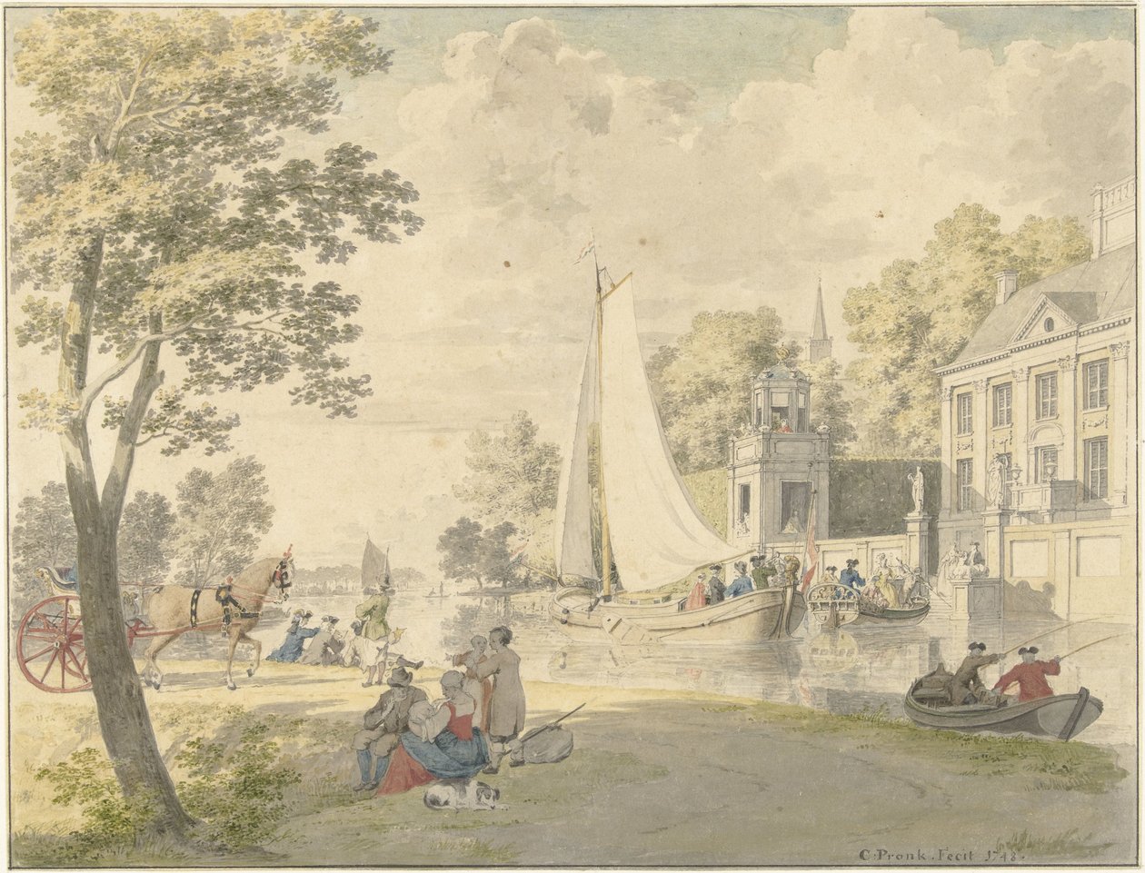 Escena terrestre de verano con embarcaciones de recreo de Cornelis Pronk