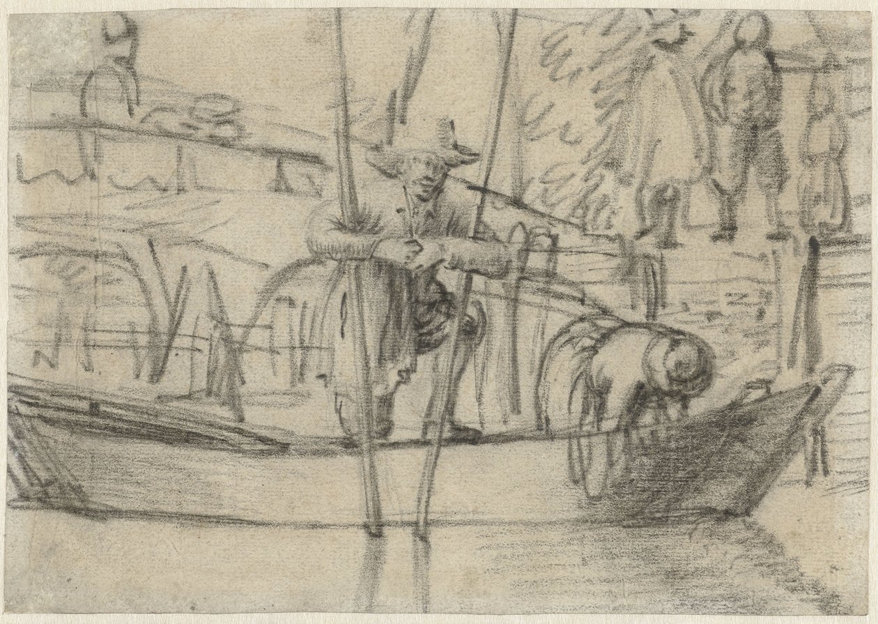Hombre y mujer en una barca junto a la orilla de Cornelis Saftleven (attributed to)