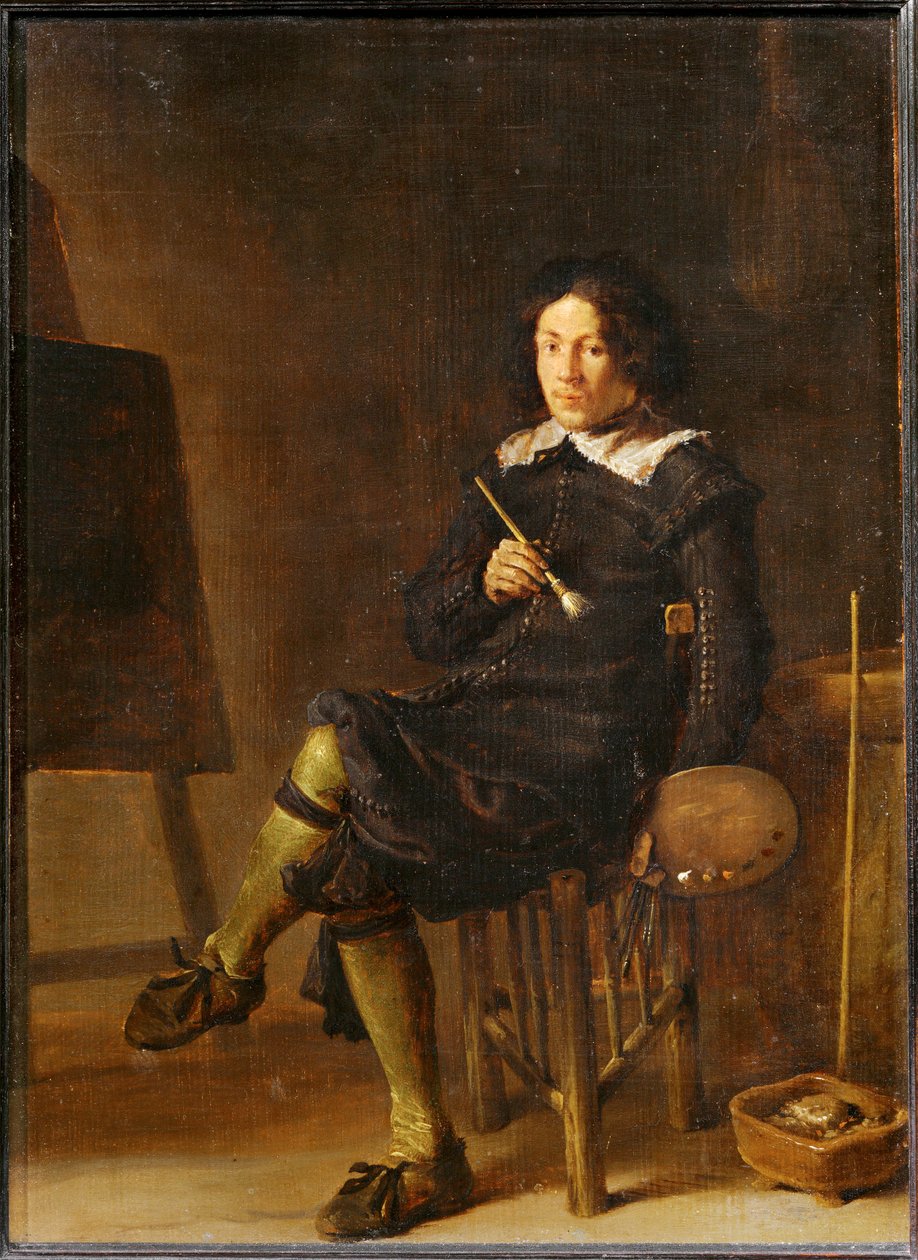 Autorretrato con caballete ... de Cornelis Saftleven