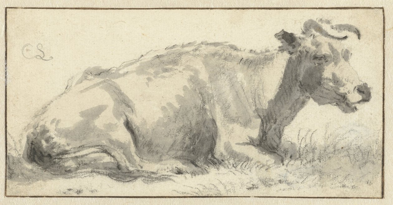 Vaca reclinada, a la derecha de Cornelis Saftleven