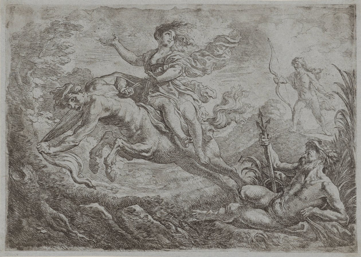 Nessus es alcanzado por el dardo envenenado de Hércules. de Cornelis Schut (I)
