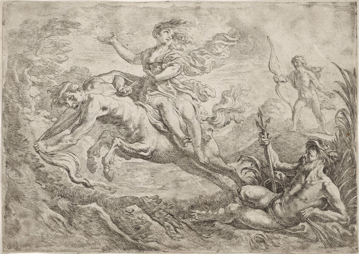 Nessus es alcanzado por el dardo envenenado de Hércules. de Cornelis Schut (I)