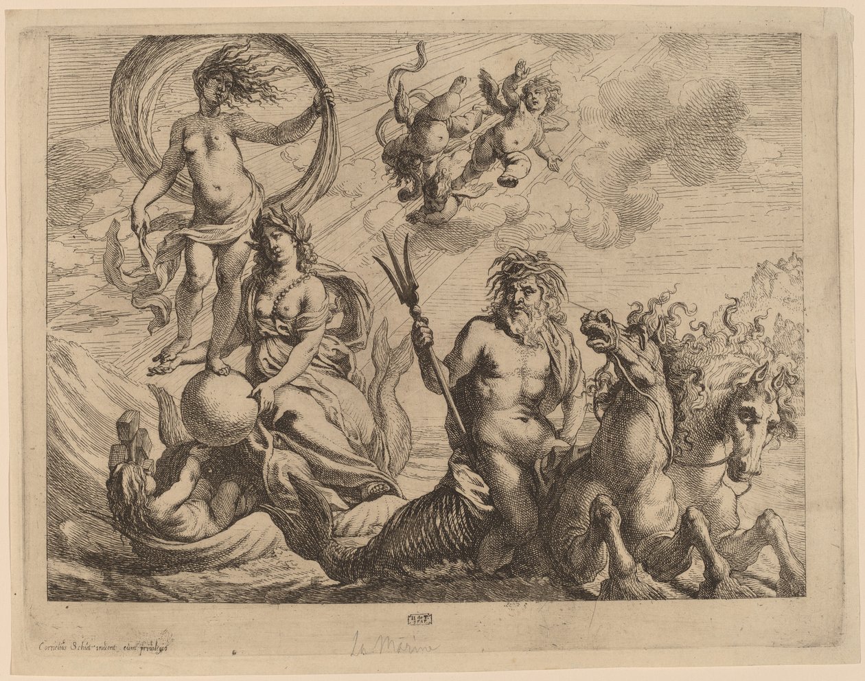 Neptuno con dos caballos en el mar de Cornelis Schut I