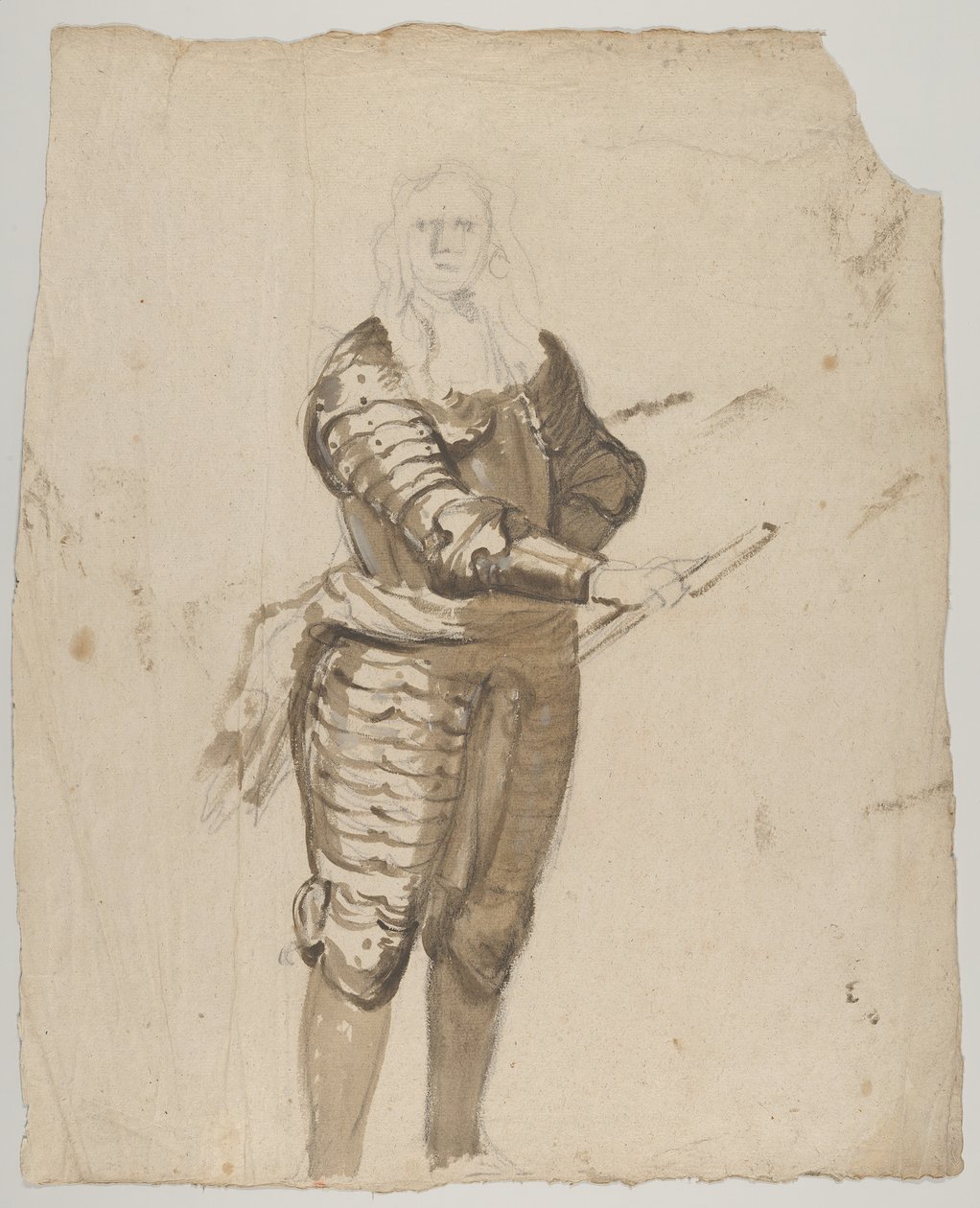 Estudio de un Comandante de Pie Sosteniendo un Bastón, reverso..., principios-mediados del siglo XVII de Cornelis Schut I