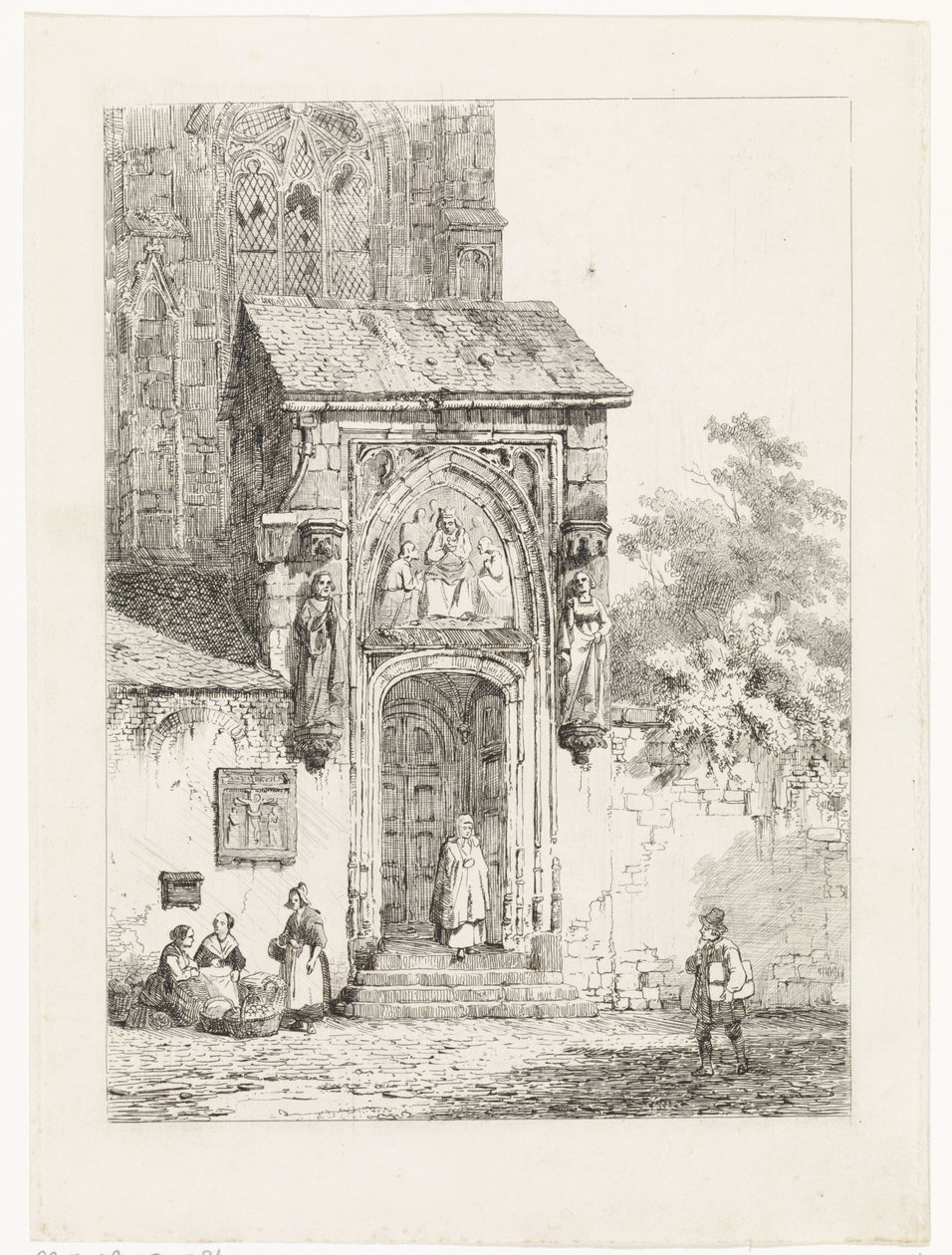 Vista del pórtico de una iglesia de Cornelis Springer