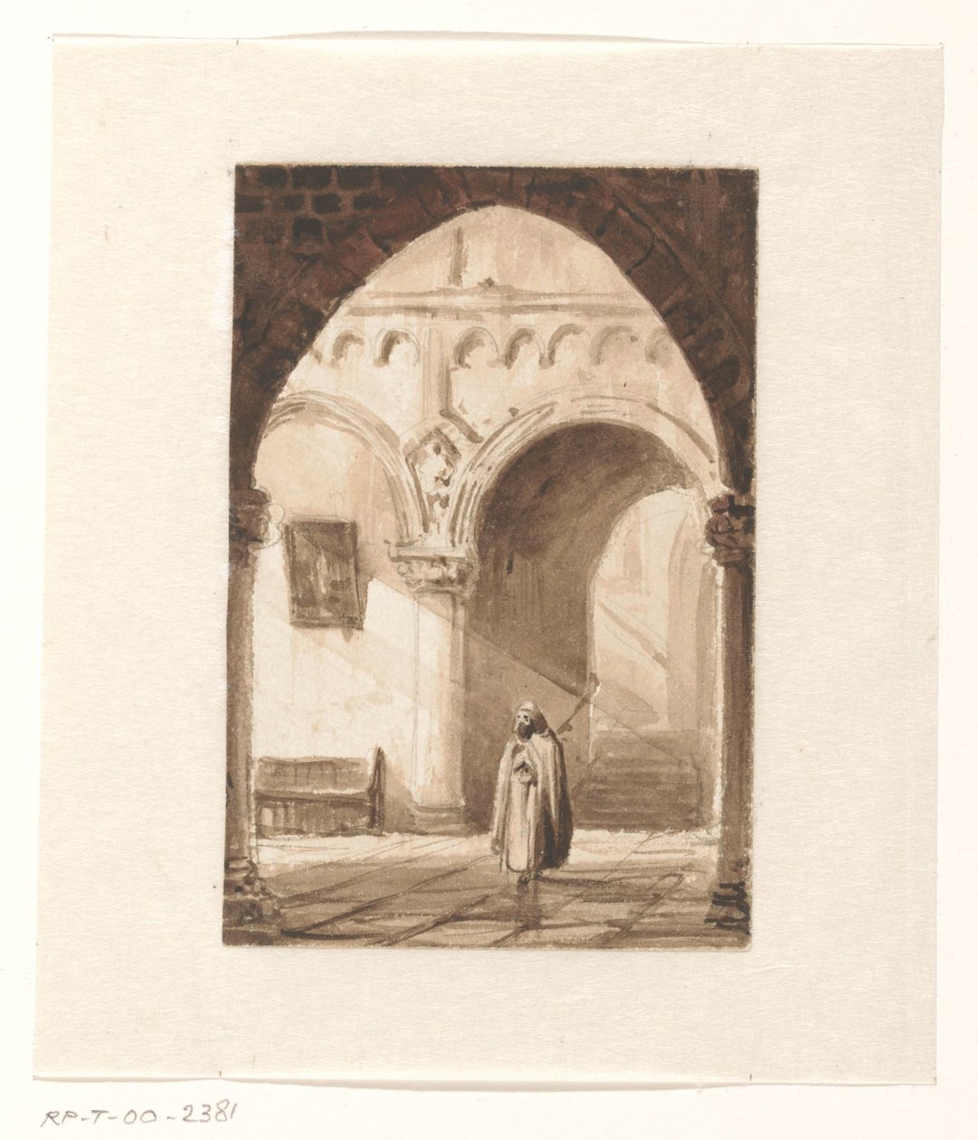 Interior de una iglesia con un monje de Cornelis Springer
