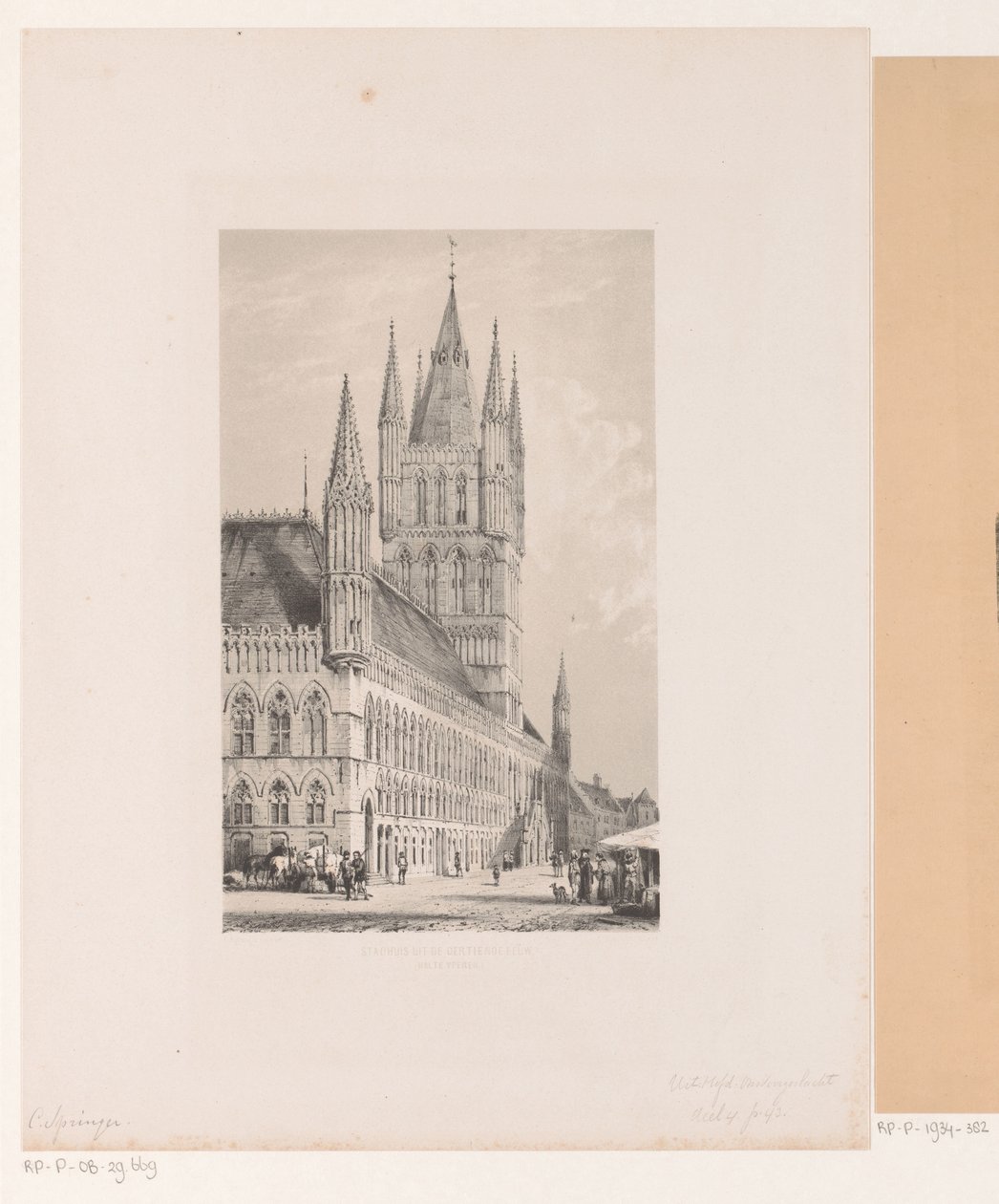 Lonja de los paños de Ypres Ayuntamiento del siglo XIII (Halte Yperen) (título sobre objeto) de Cornelis Springer