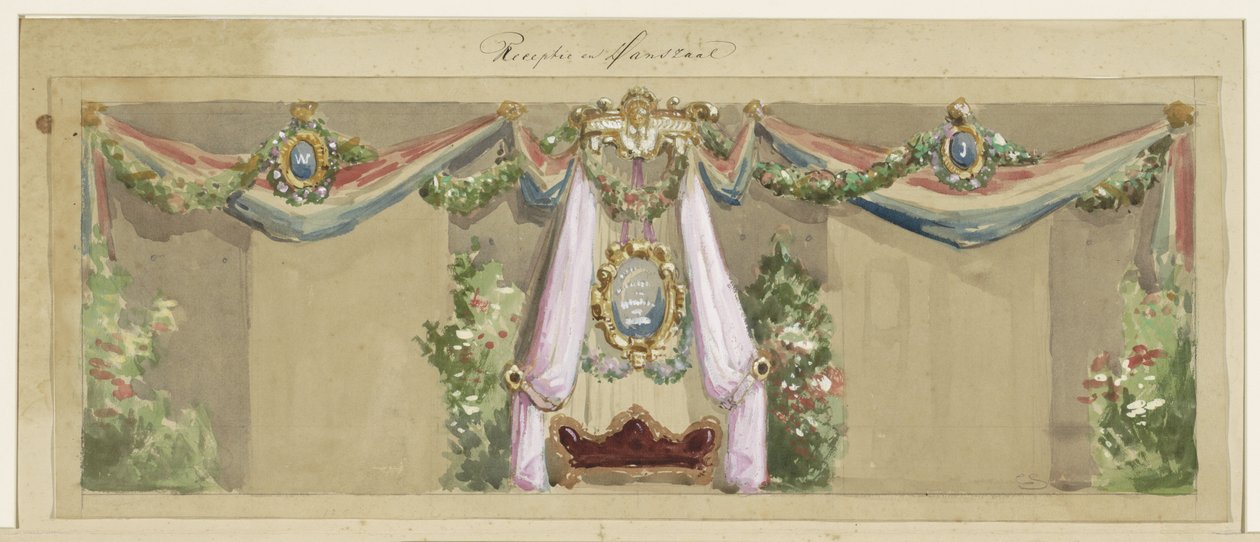 Diseño para la decoración festiva con motivo de las bodas de plata de J.C. van Pappelendam y su esposa de Cornelis Springer